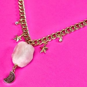 💗Rose Quartz 🌙Moon &🌟Star Chunky Chain Necklace